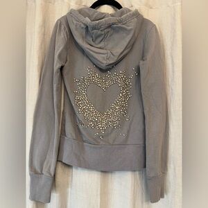 Twisted Heart Vintage Y2K Grey Woman’s Hooded Sweatshirt w/ Swarovski Heart Sz P